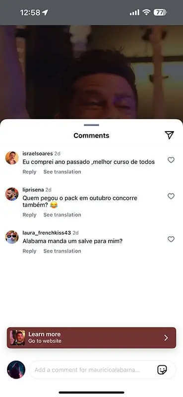 Print original do depoimento de aluno 13